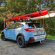 Crosstrek with kayaks - rear view.